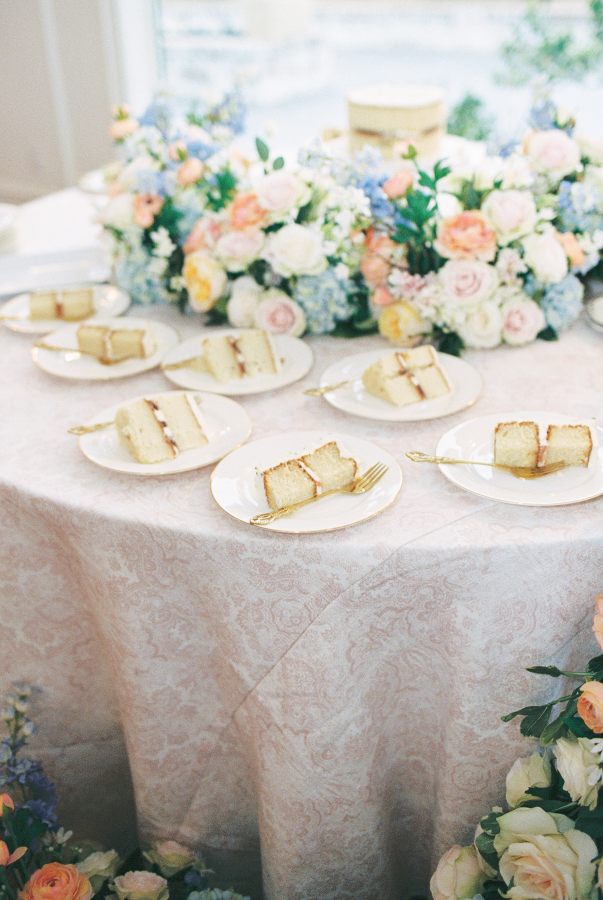 cake table with cake cut up