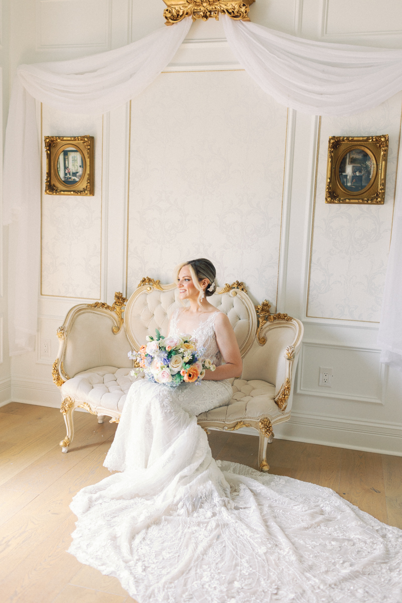bridal portrait inside on couch