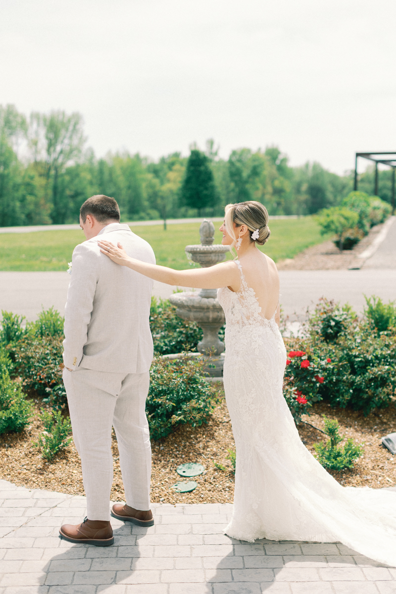 bride and groom first look
