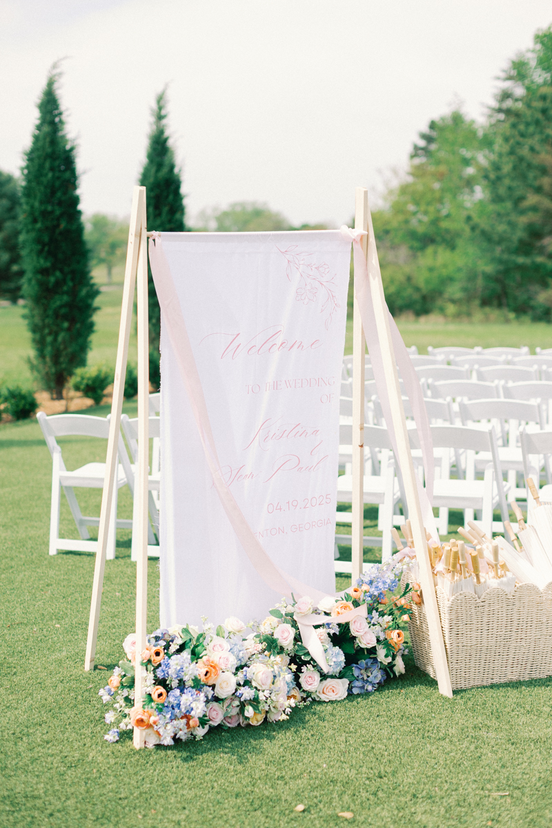 linen welcome sign for ceremony
