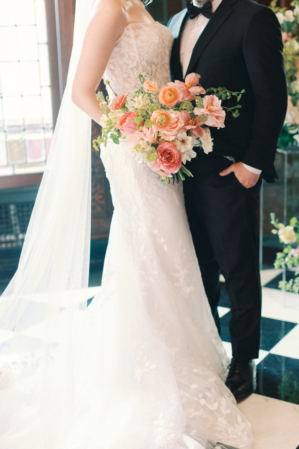 bride and groom bouquet shot