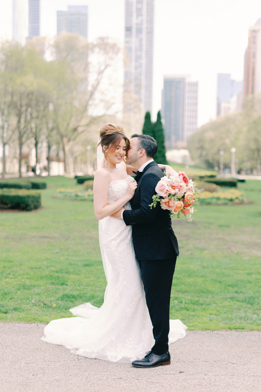bride and groom kissing
