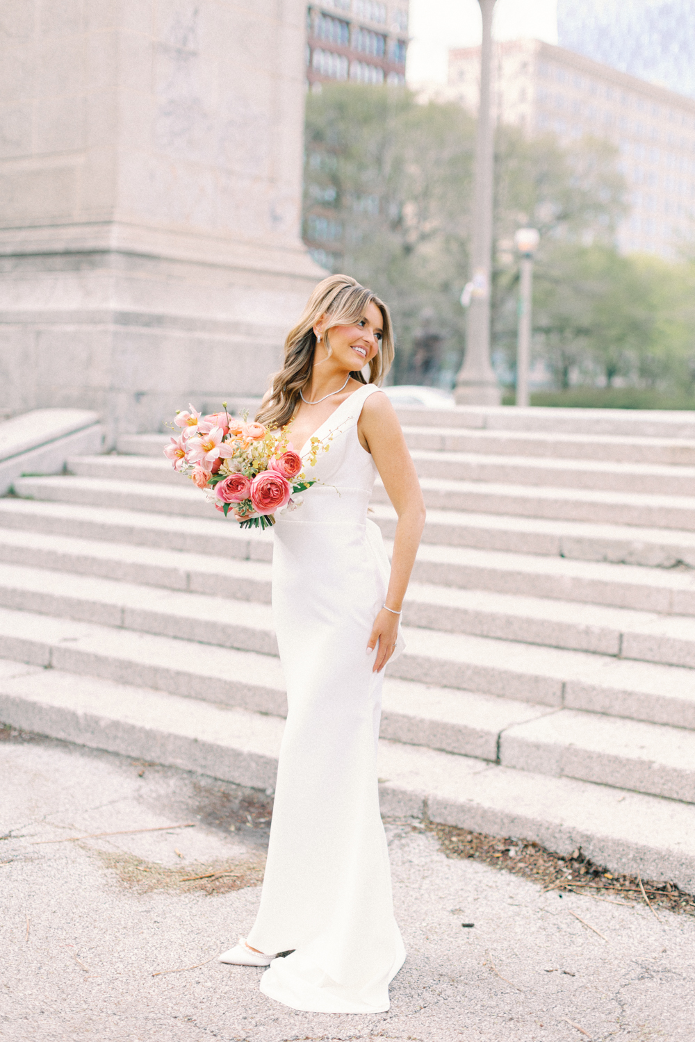 bride by the stairs