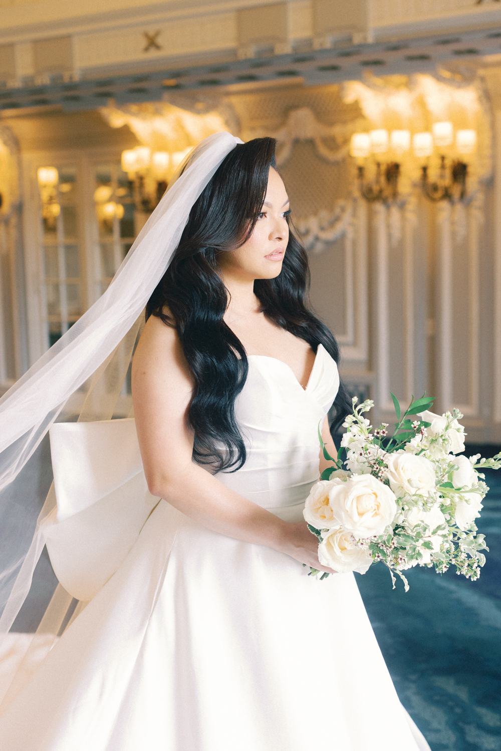 bride looking at window