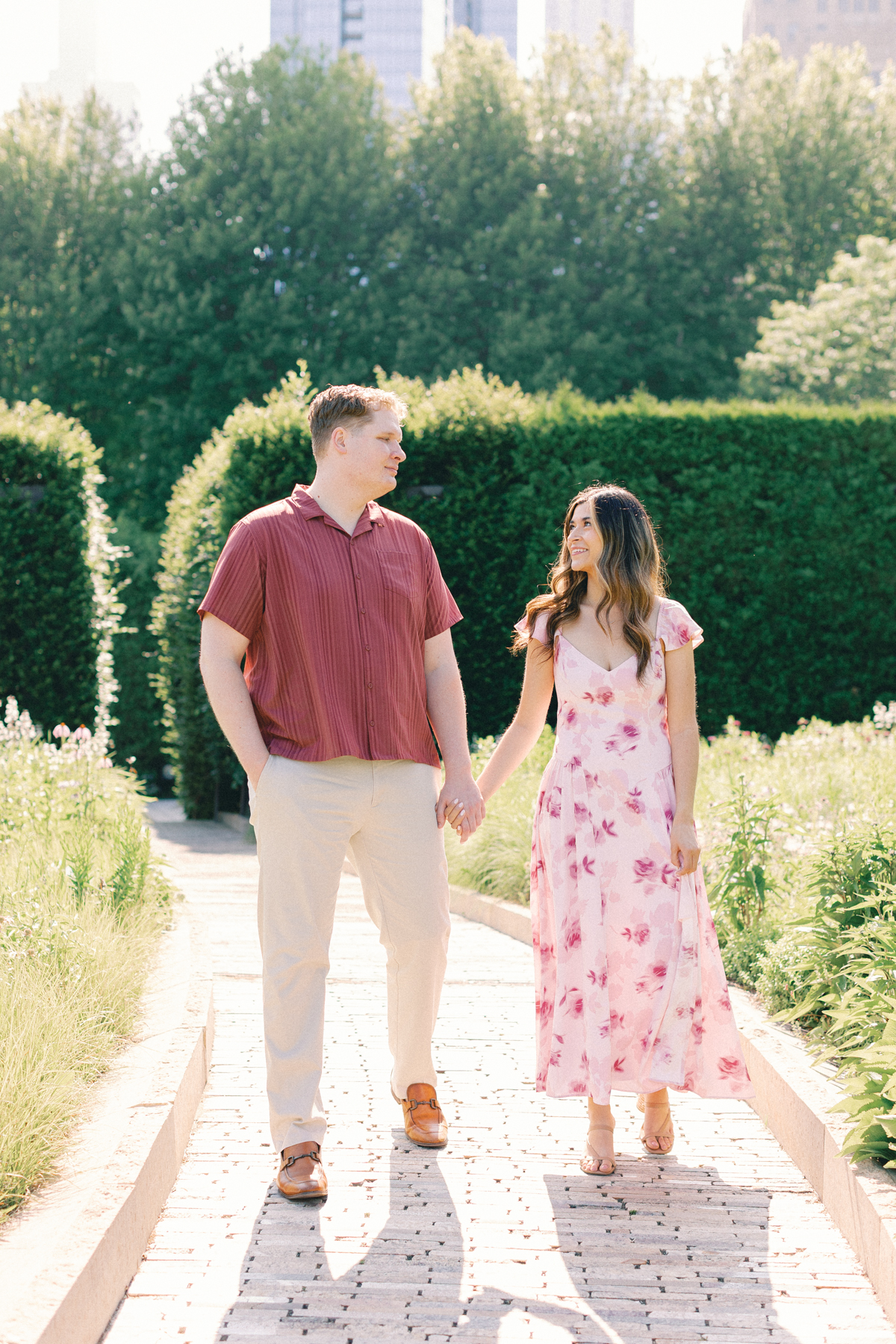 couple walking in garden
