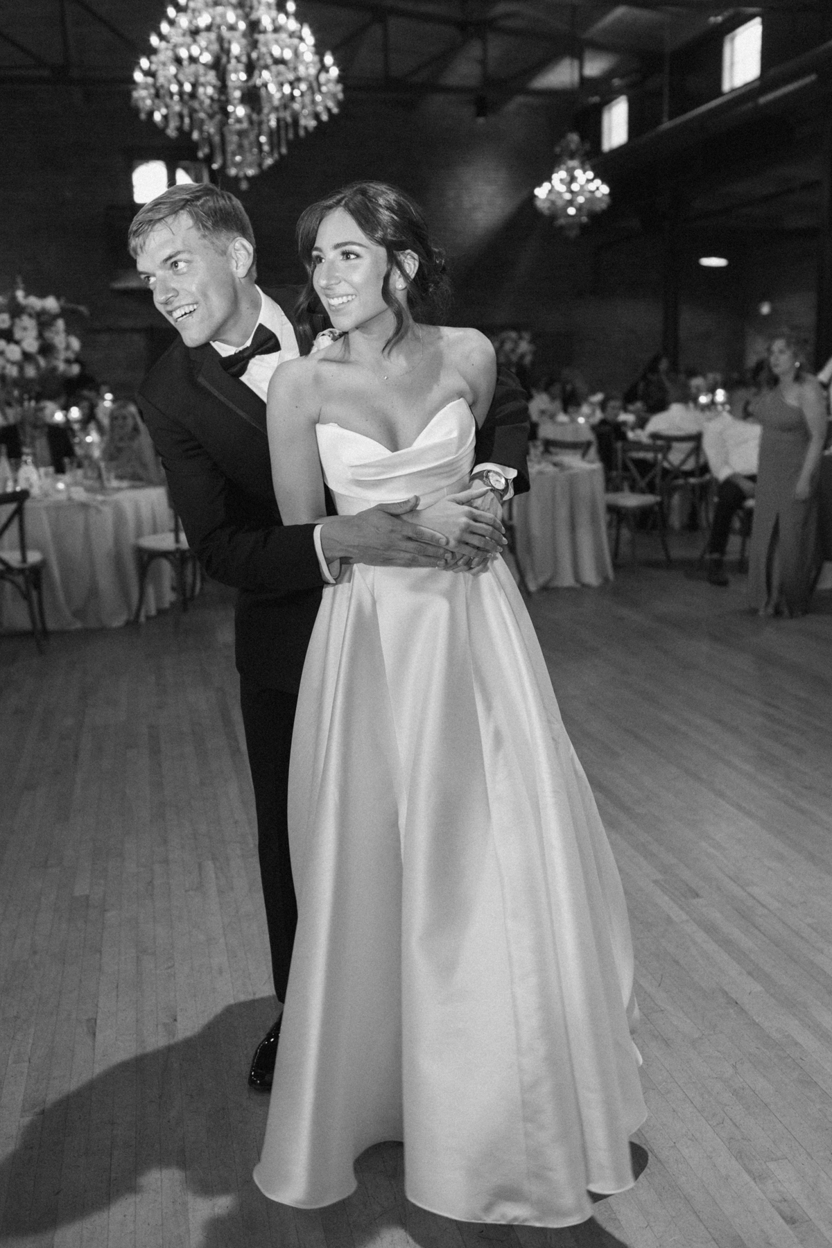 bride and groom dancing