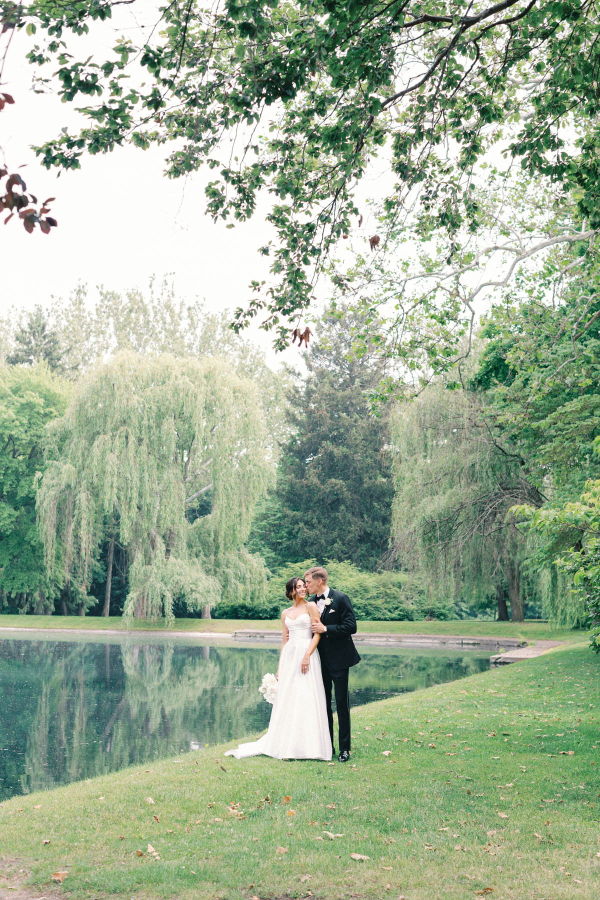 bride and groom kissing