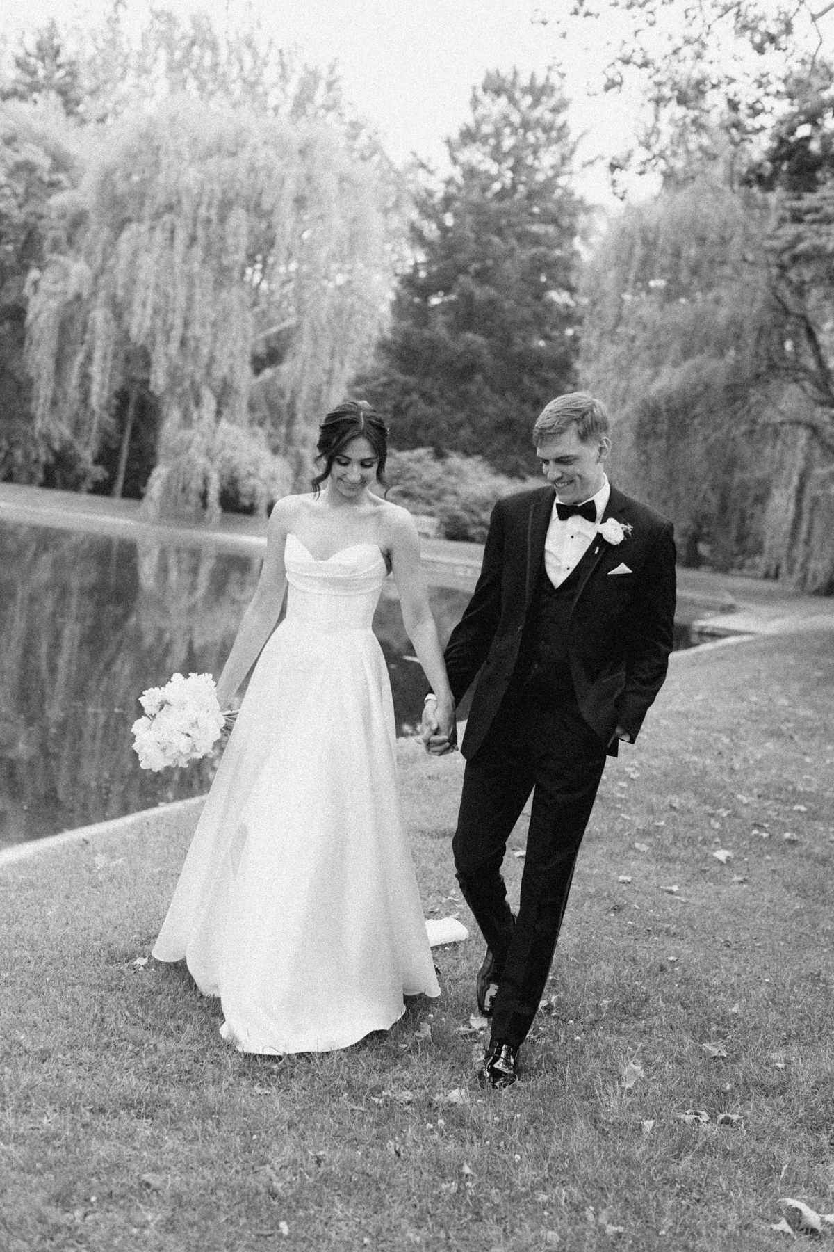 bride and groom walking