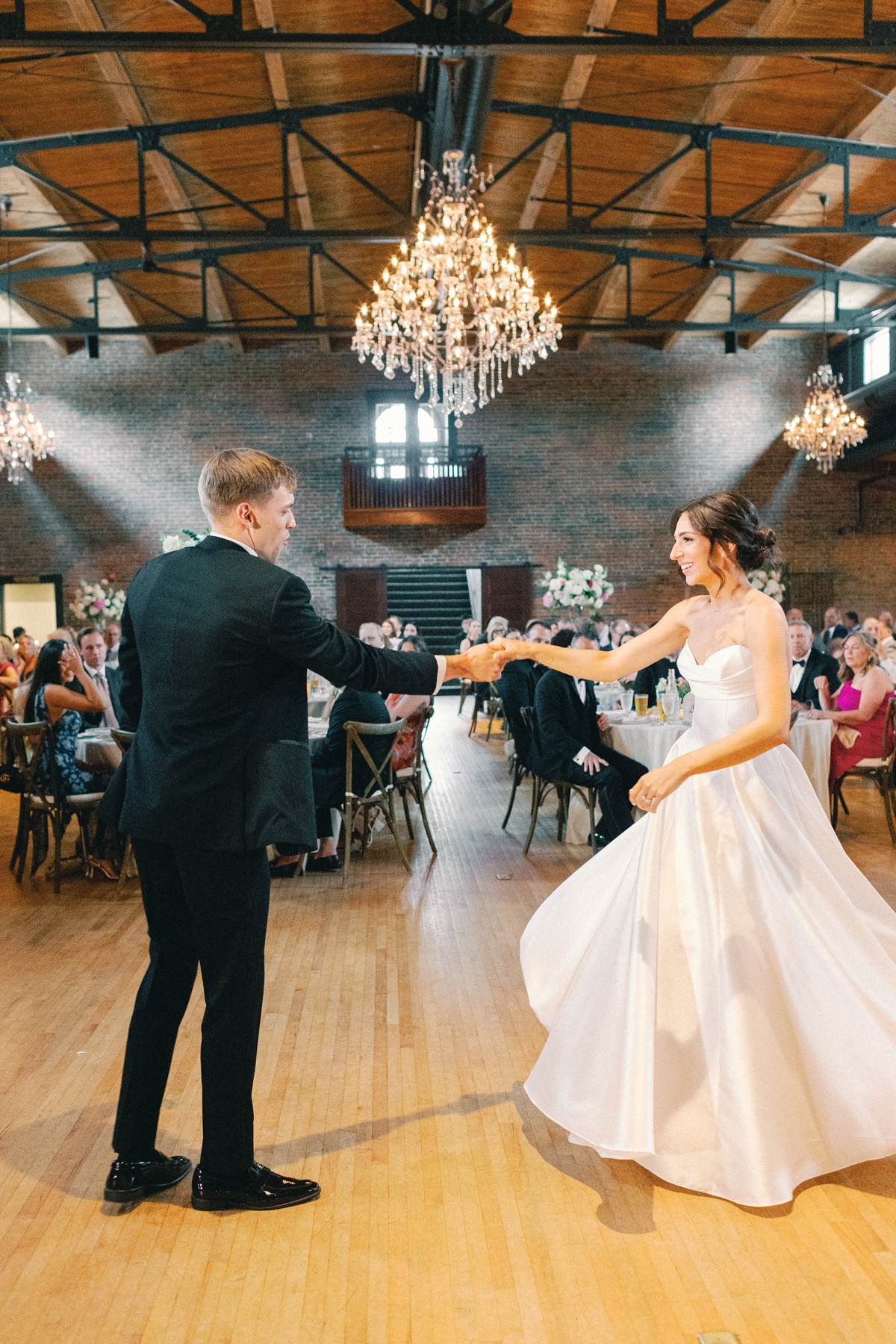 bride and groom dancing