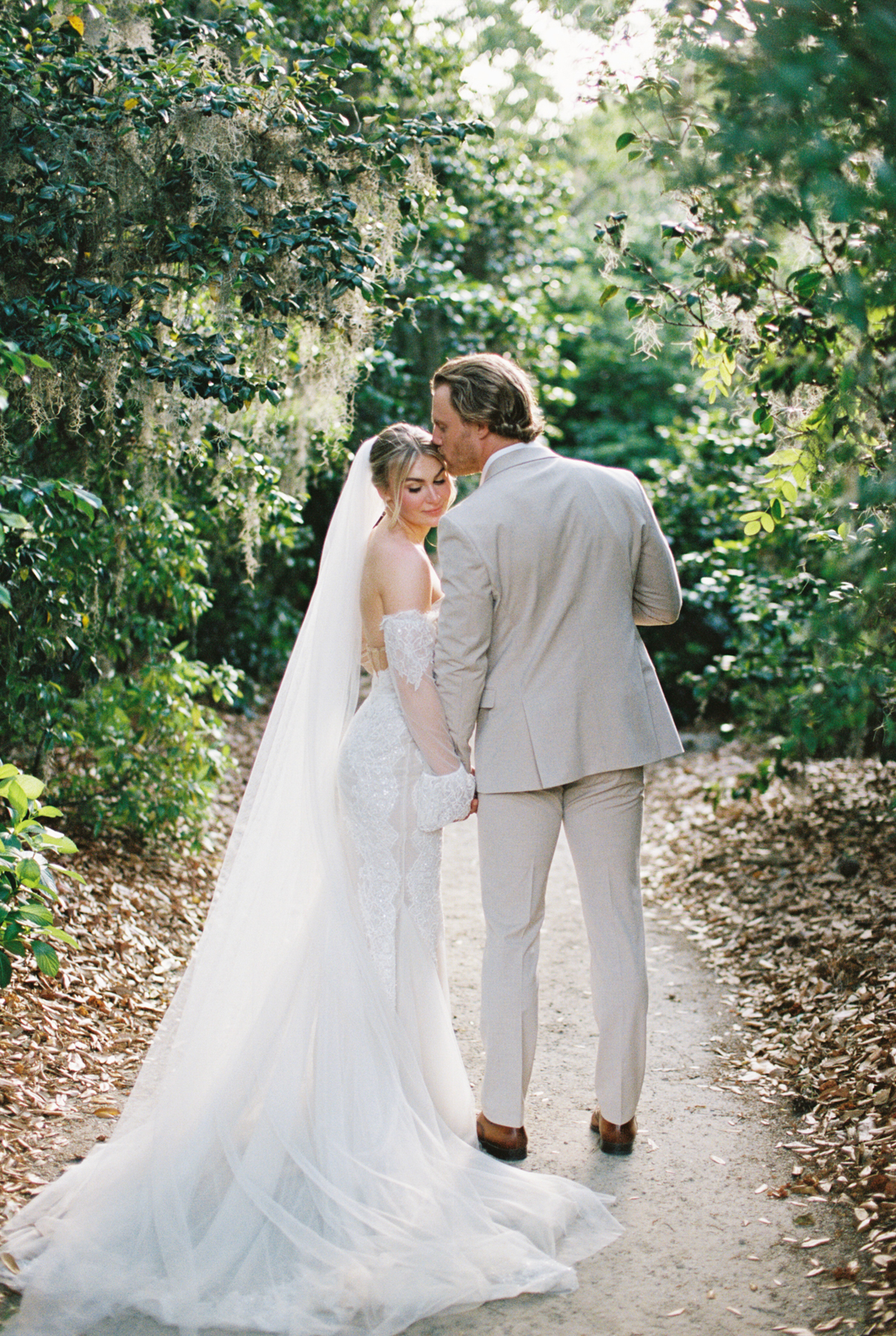 bride and groom at garden
