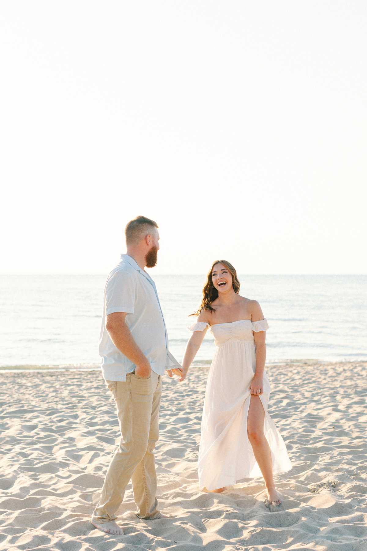 couple walking and laughing
