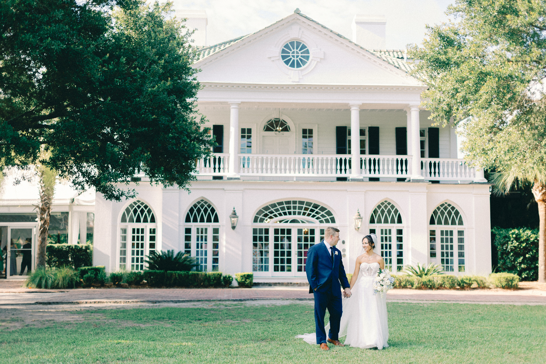 bride and groom walking