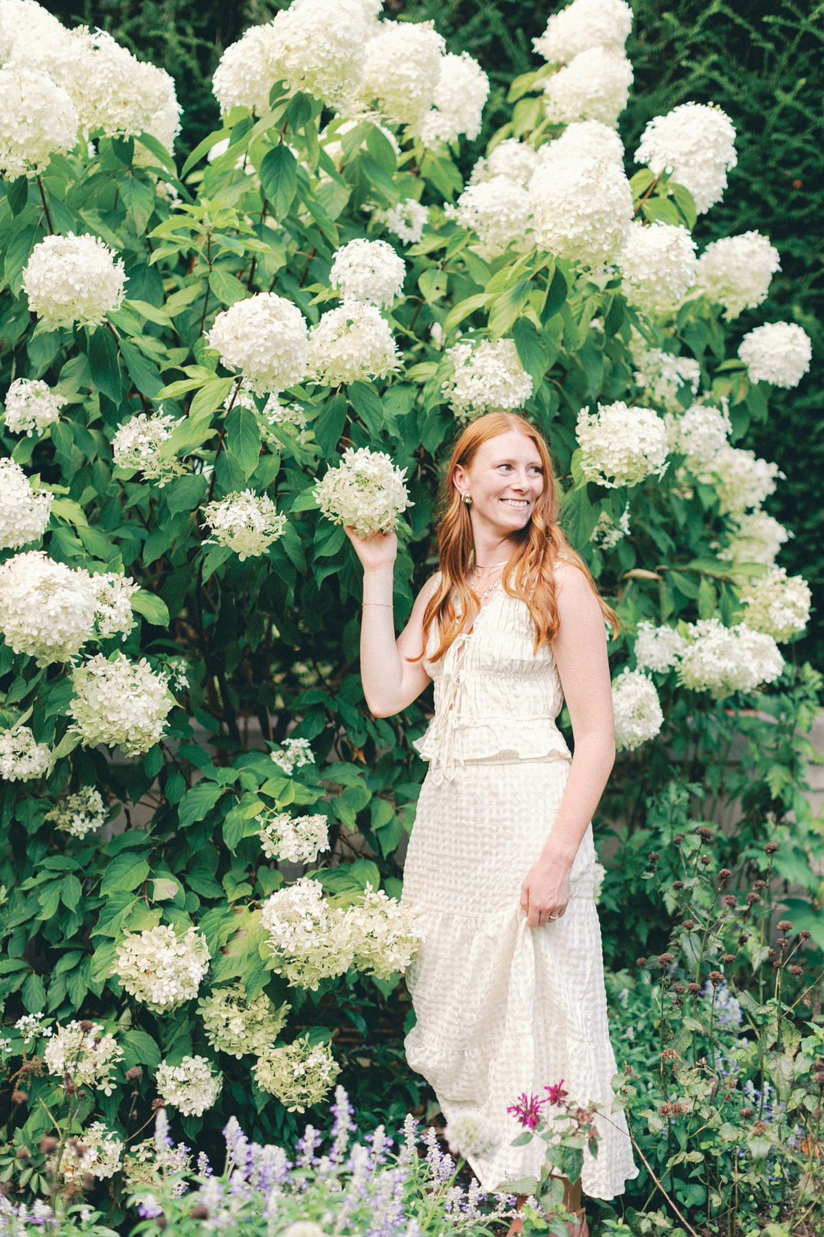  bridal portrait in hydrangea bush