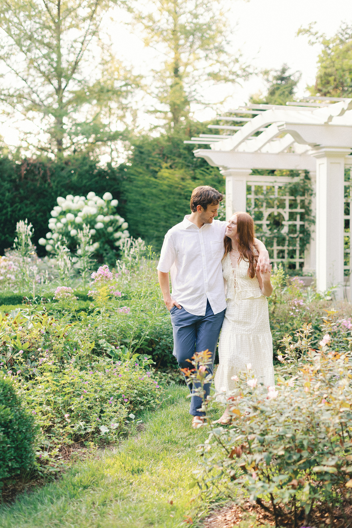  couple walking in the garden