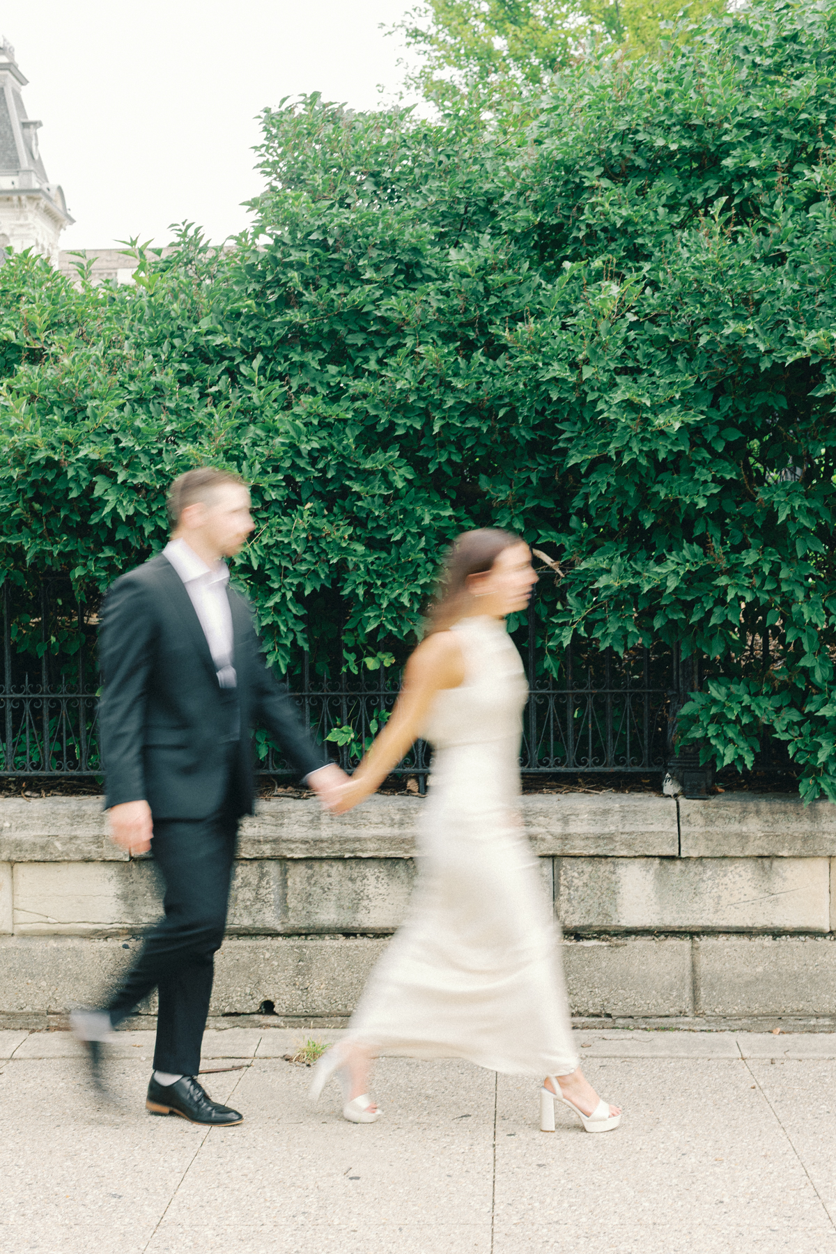 Motion blurry picture of couple walking