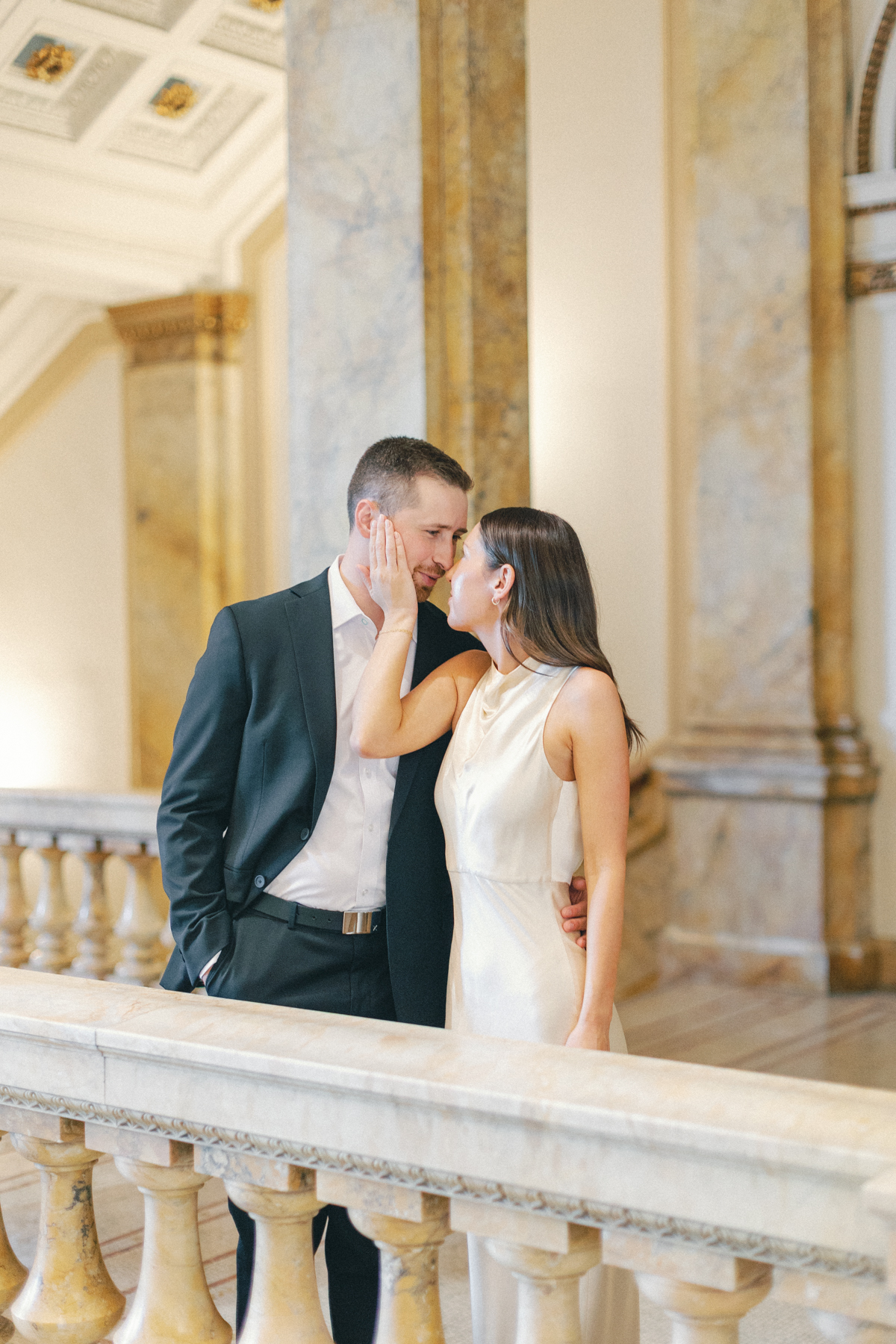 Couple up close in library