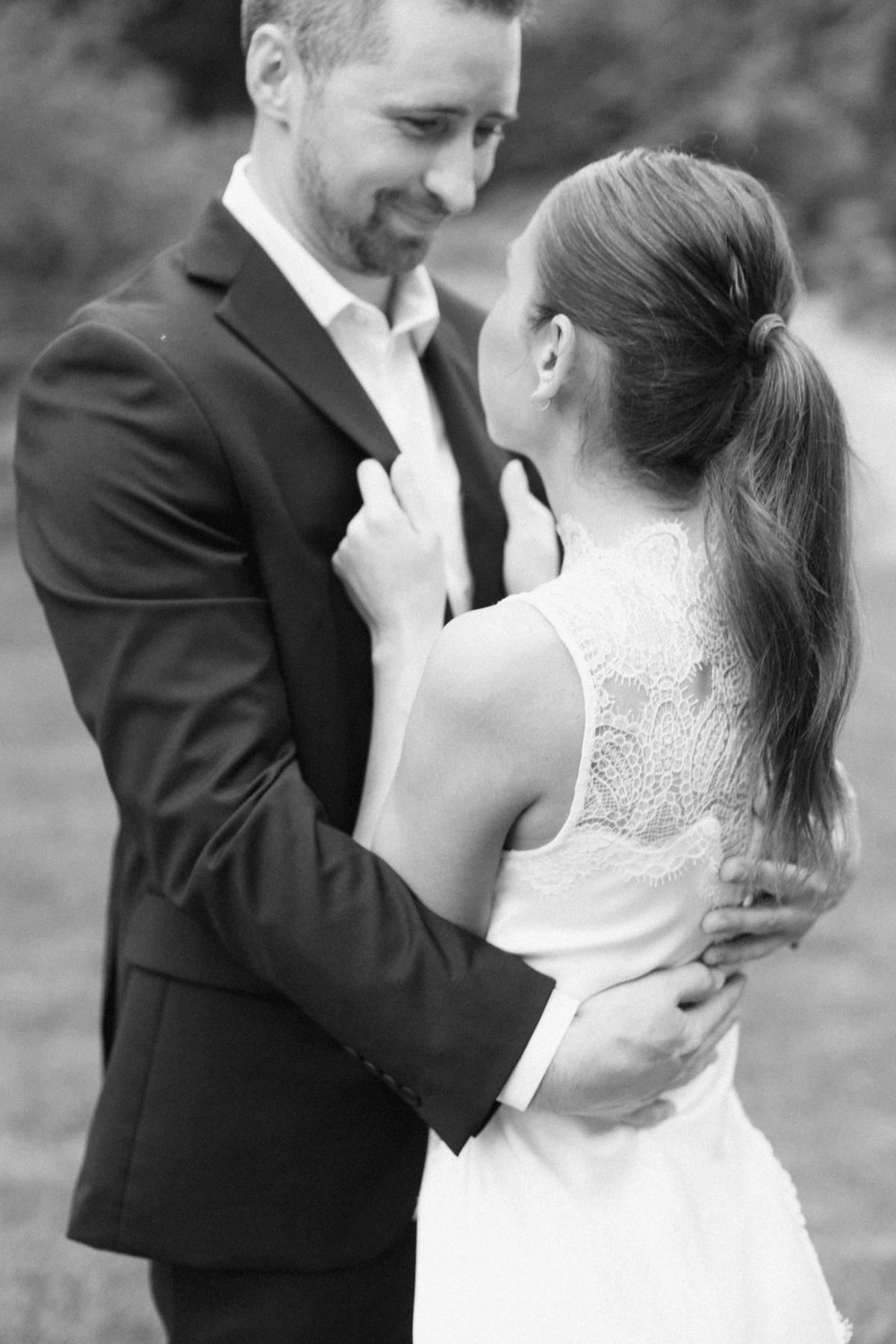 Black-and-white photo cuddle