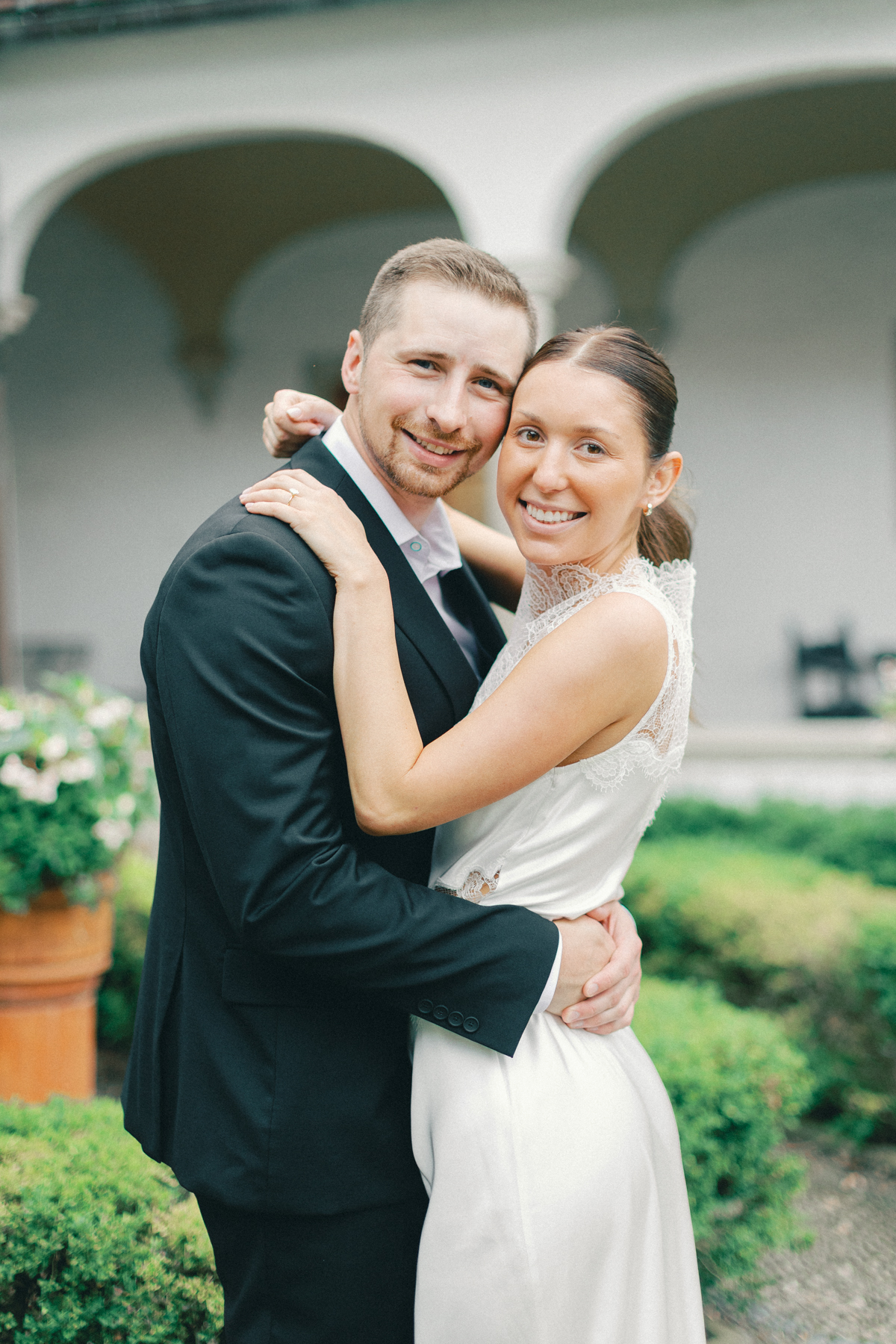 Couple looking at camera