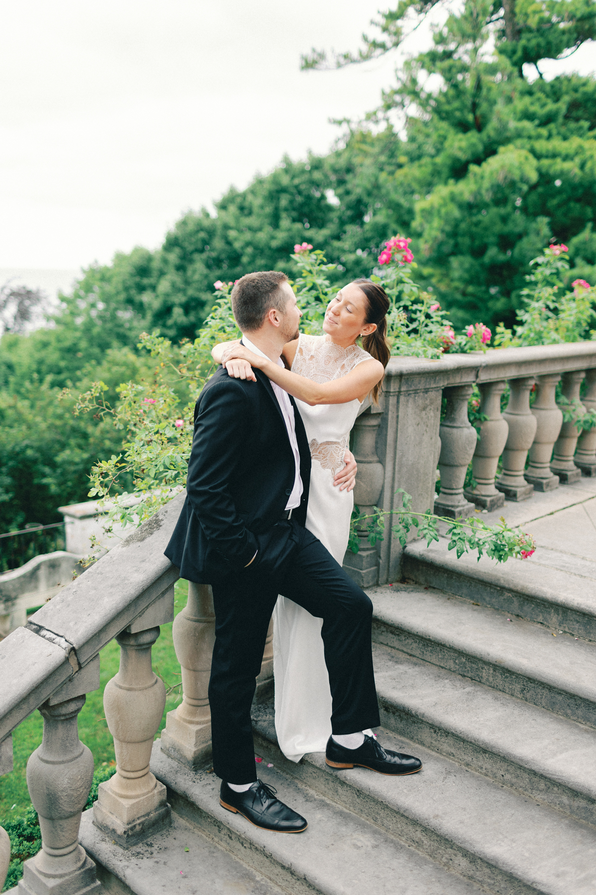 Couple sitting on the stair staircase