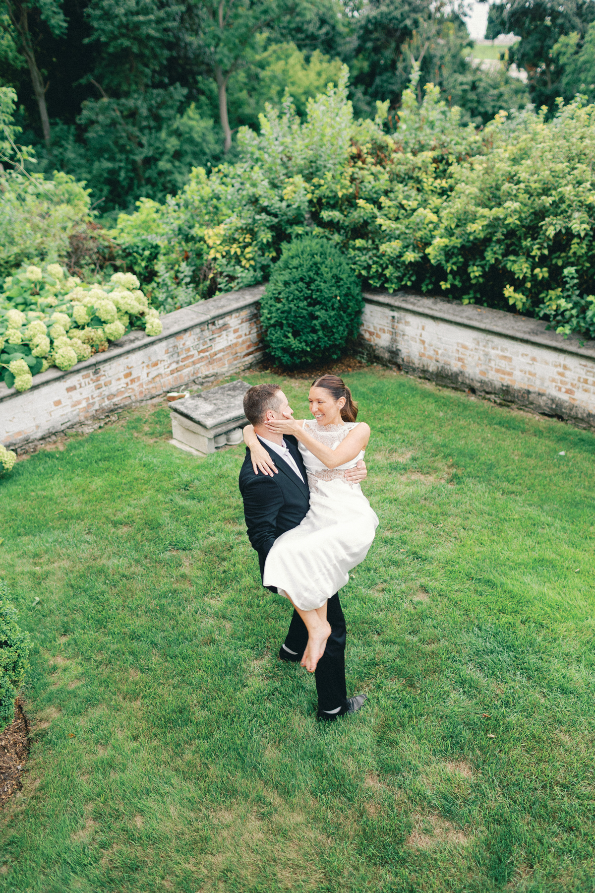 Aerial view of couple being picked up