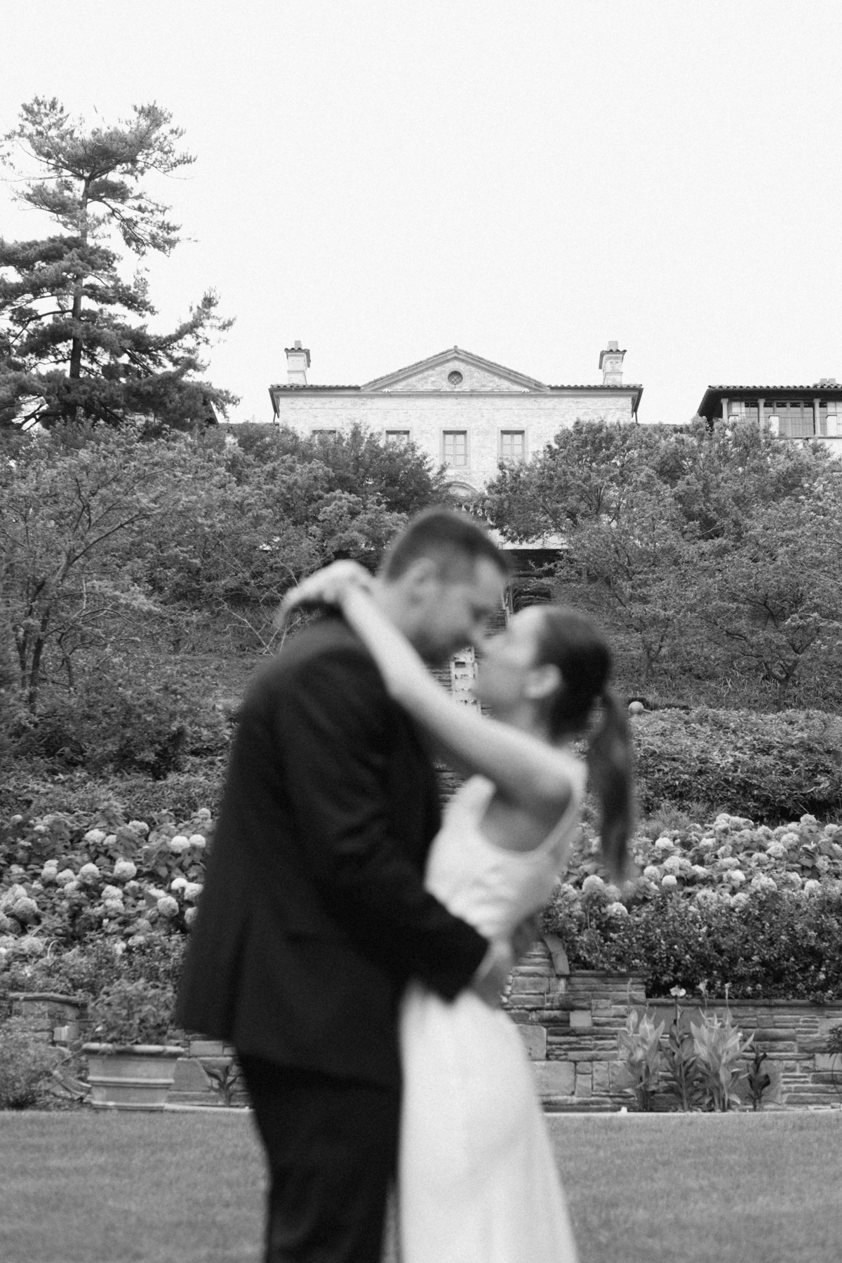 Couple out of focus black-and-white