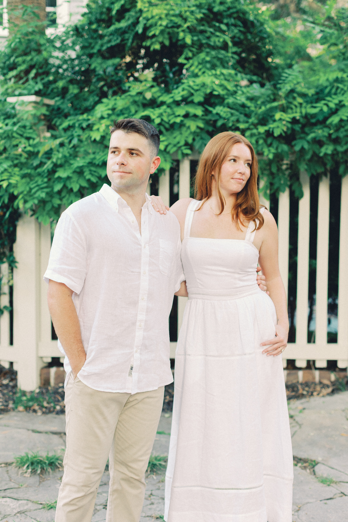 Couple looking away from camera