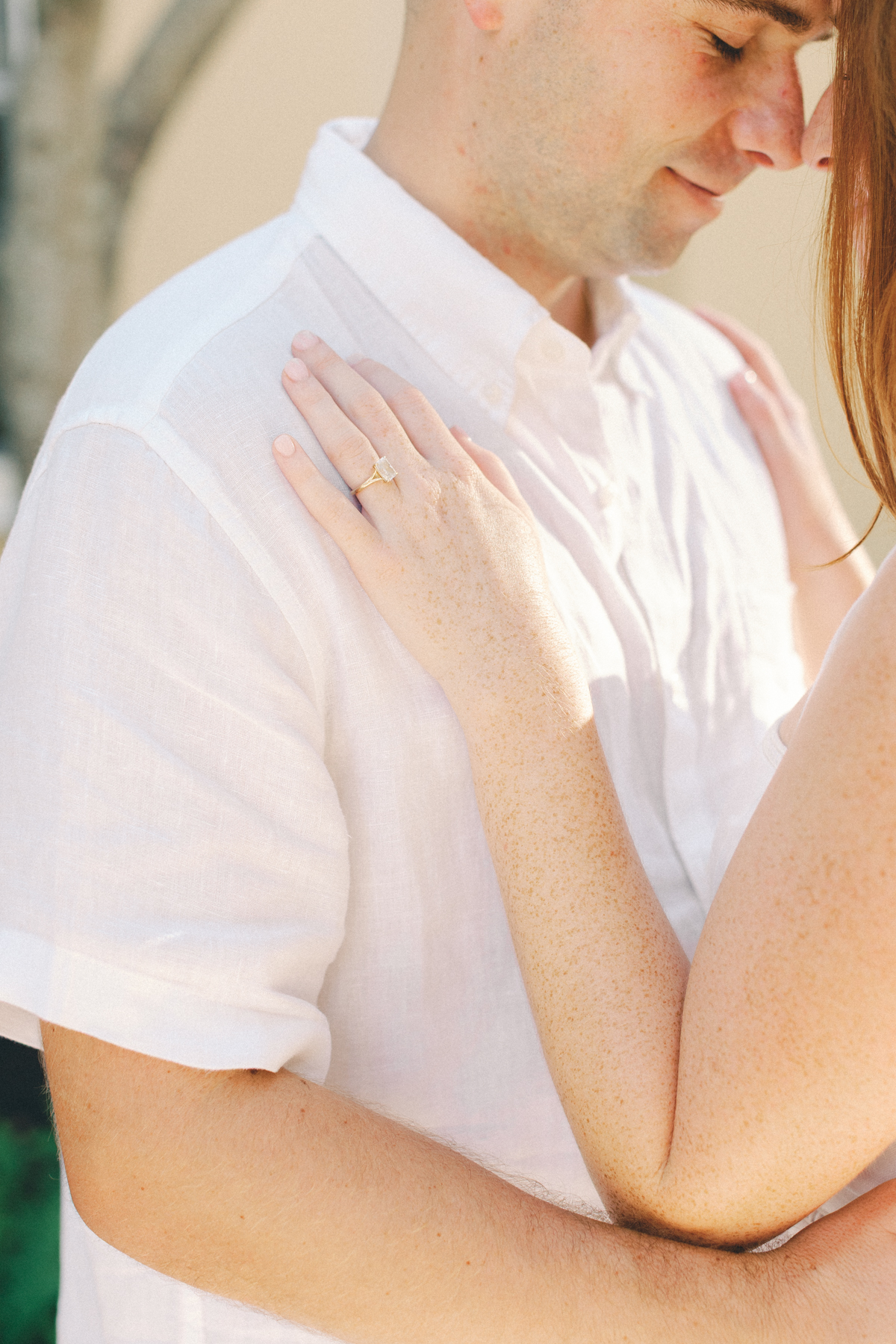 Brides hand on him