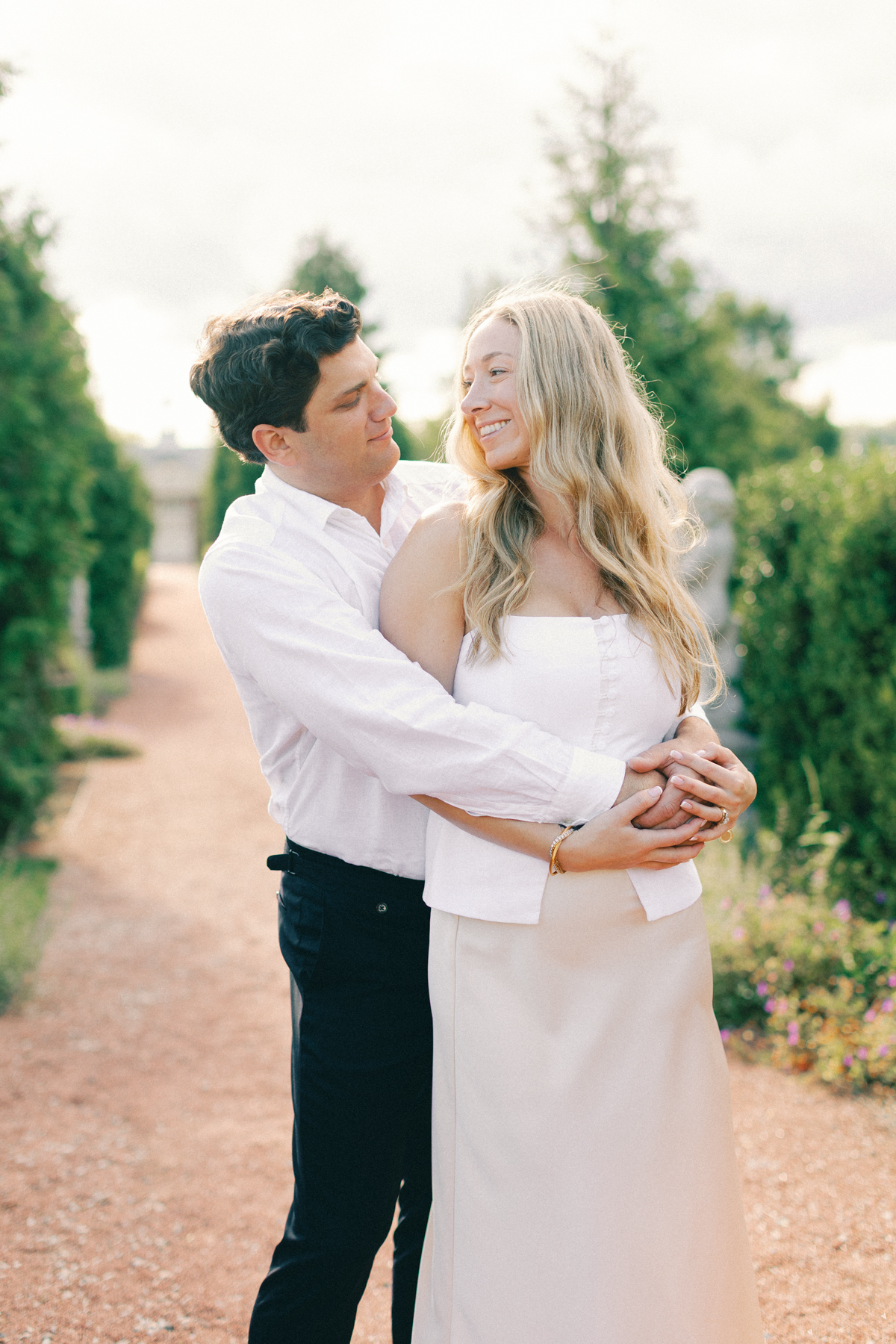 couple snuggled and smiling