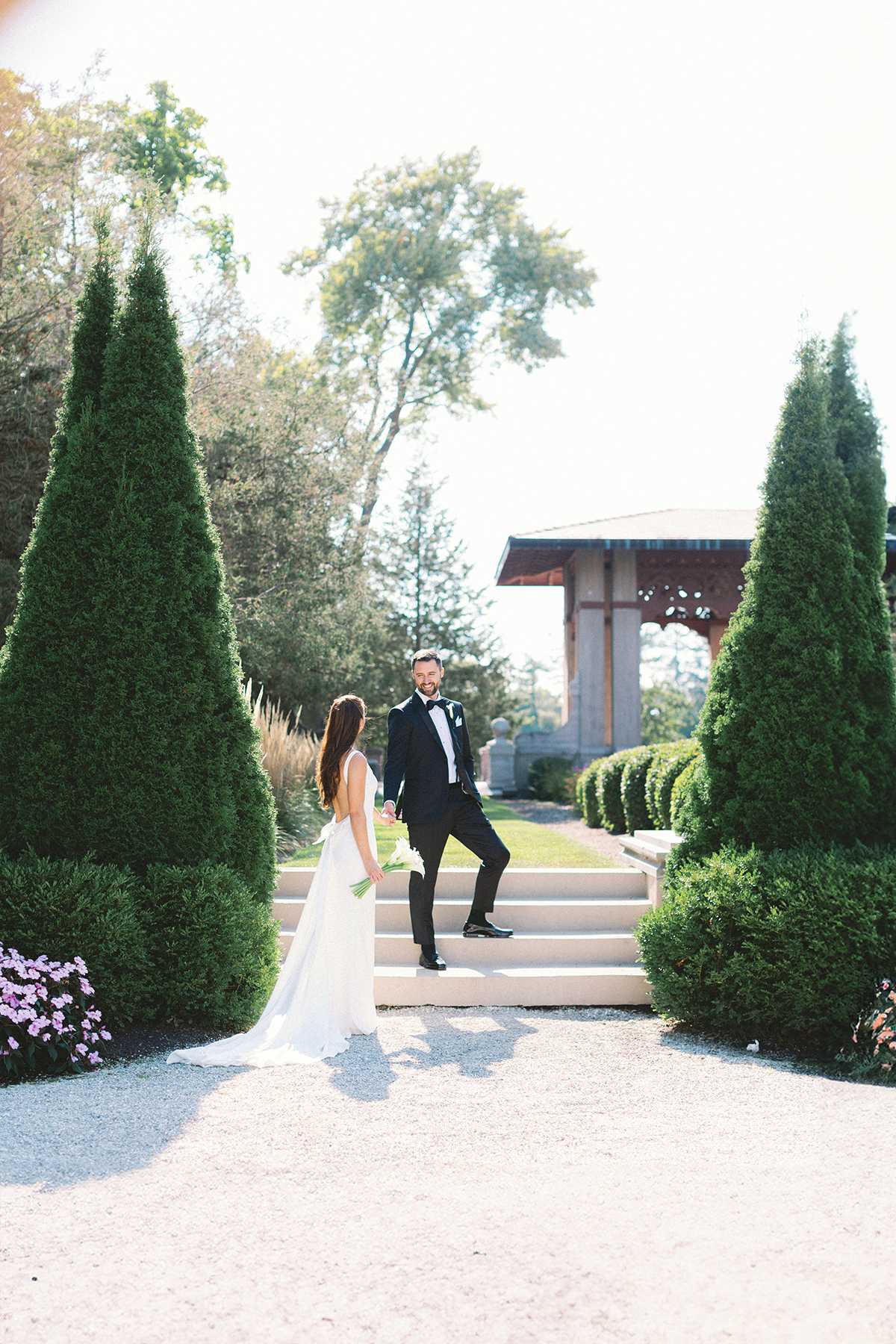 couple walking up stairs