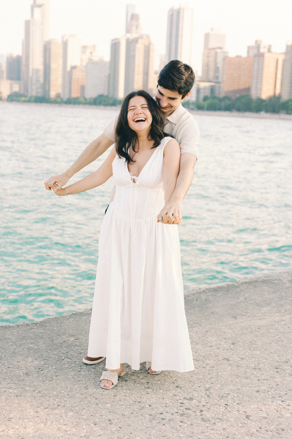 Couple laughing and walking together