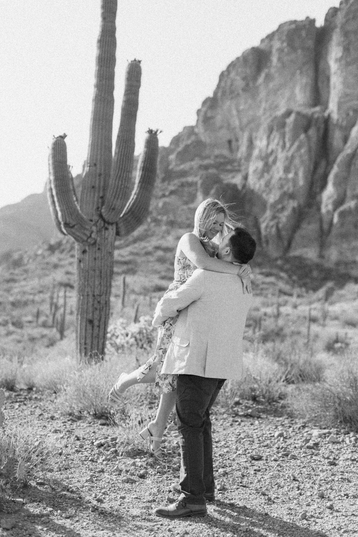 Couple in the desert black-and-white and