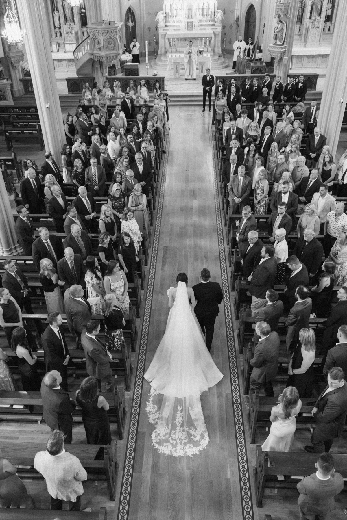 Bride walking down the aisle Ariel shot