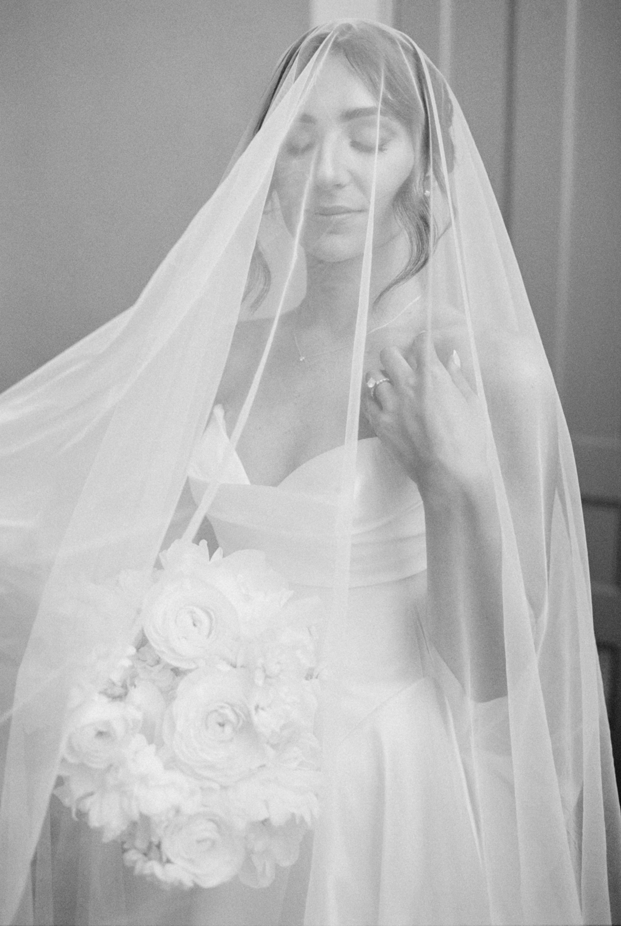 Bridal black-and-white portrait