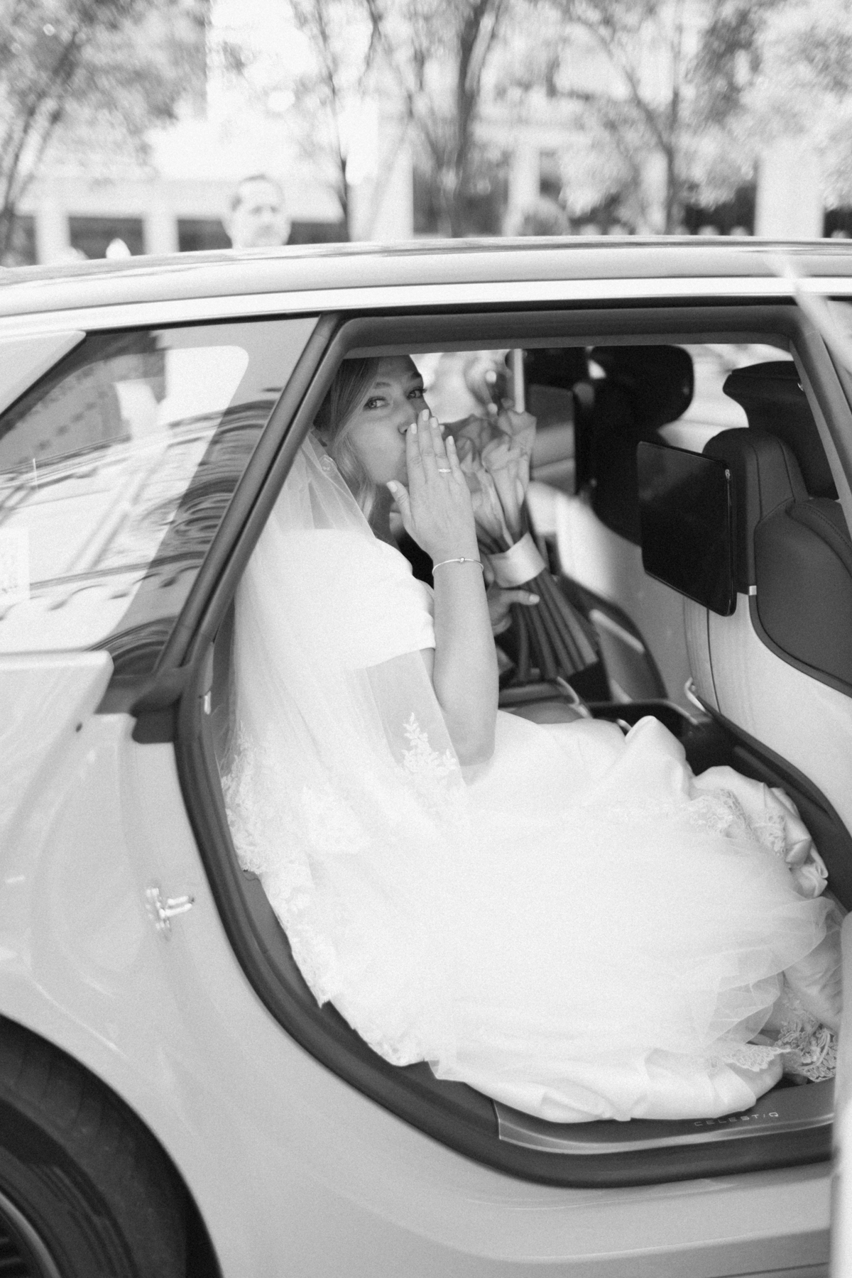 Bride and getaway car