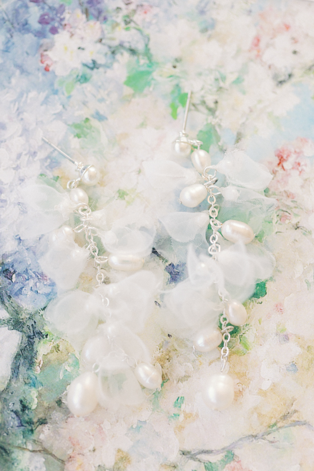 Bridal earrings flat lay