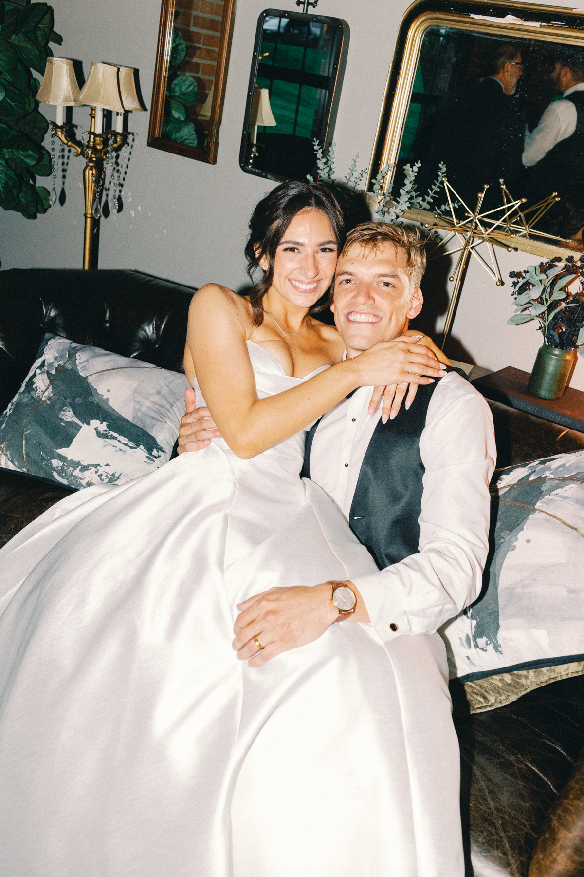Bride and groom, looking at the camera