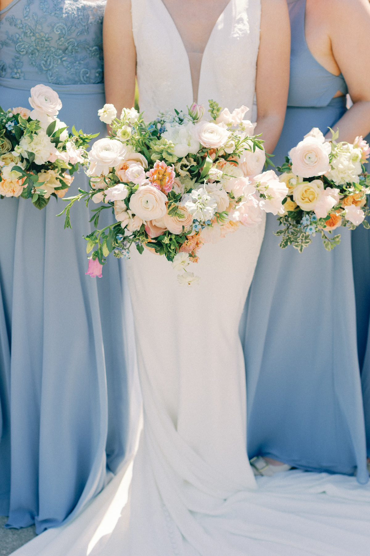 Bouquets, orange, pink and blue