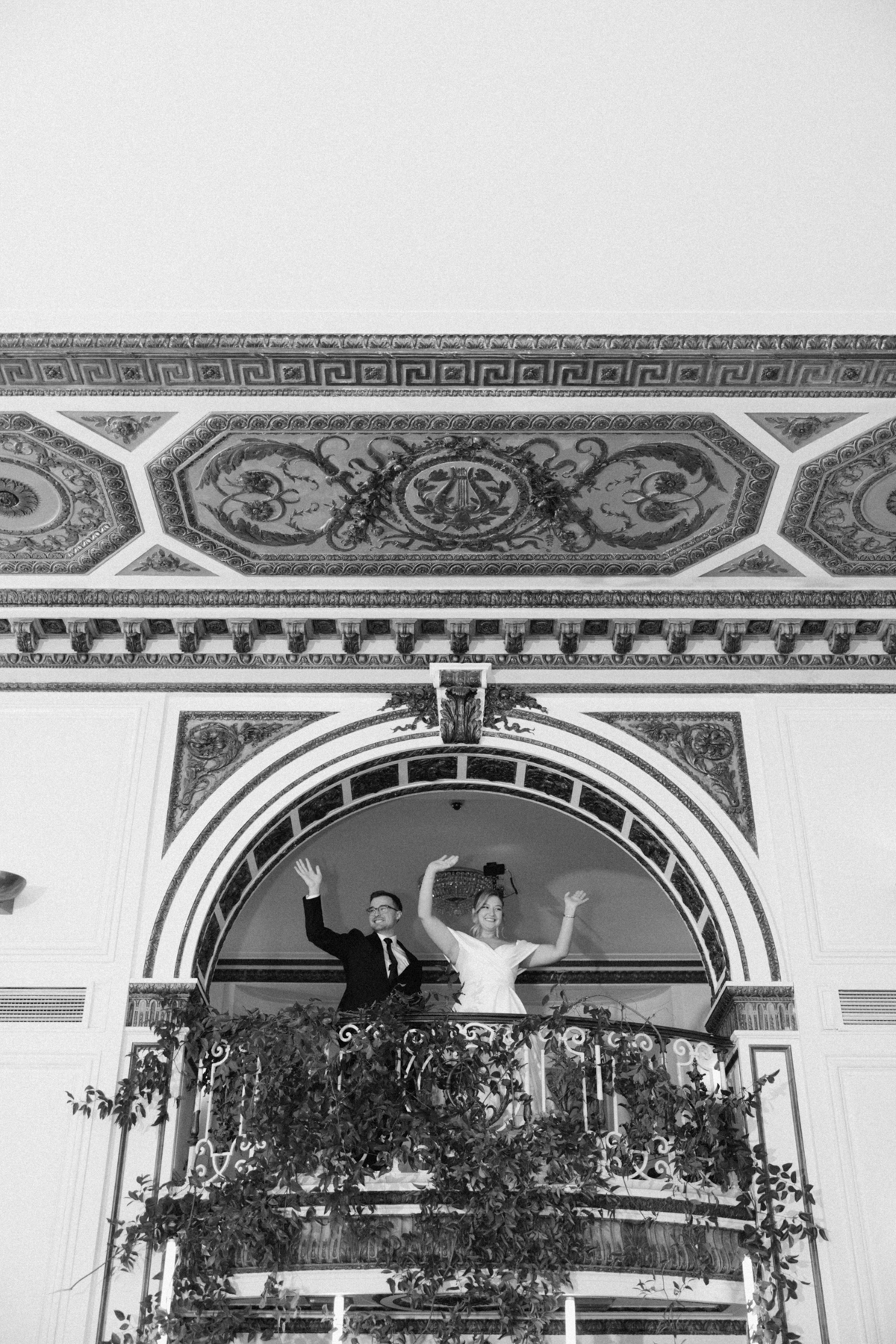 Bride and groom entrance on balcony