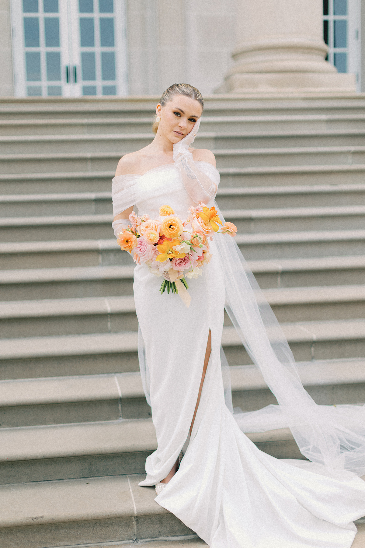 Bridal portrait on staircase