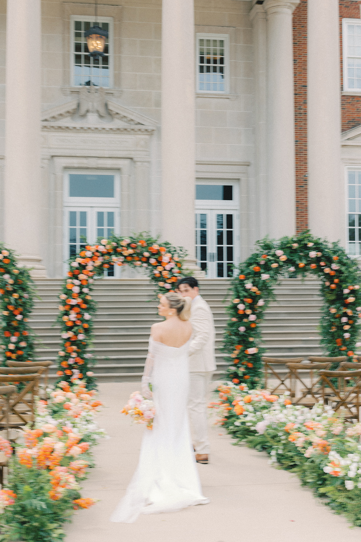Bride and groom, walking down aisle