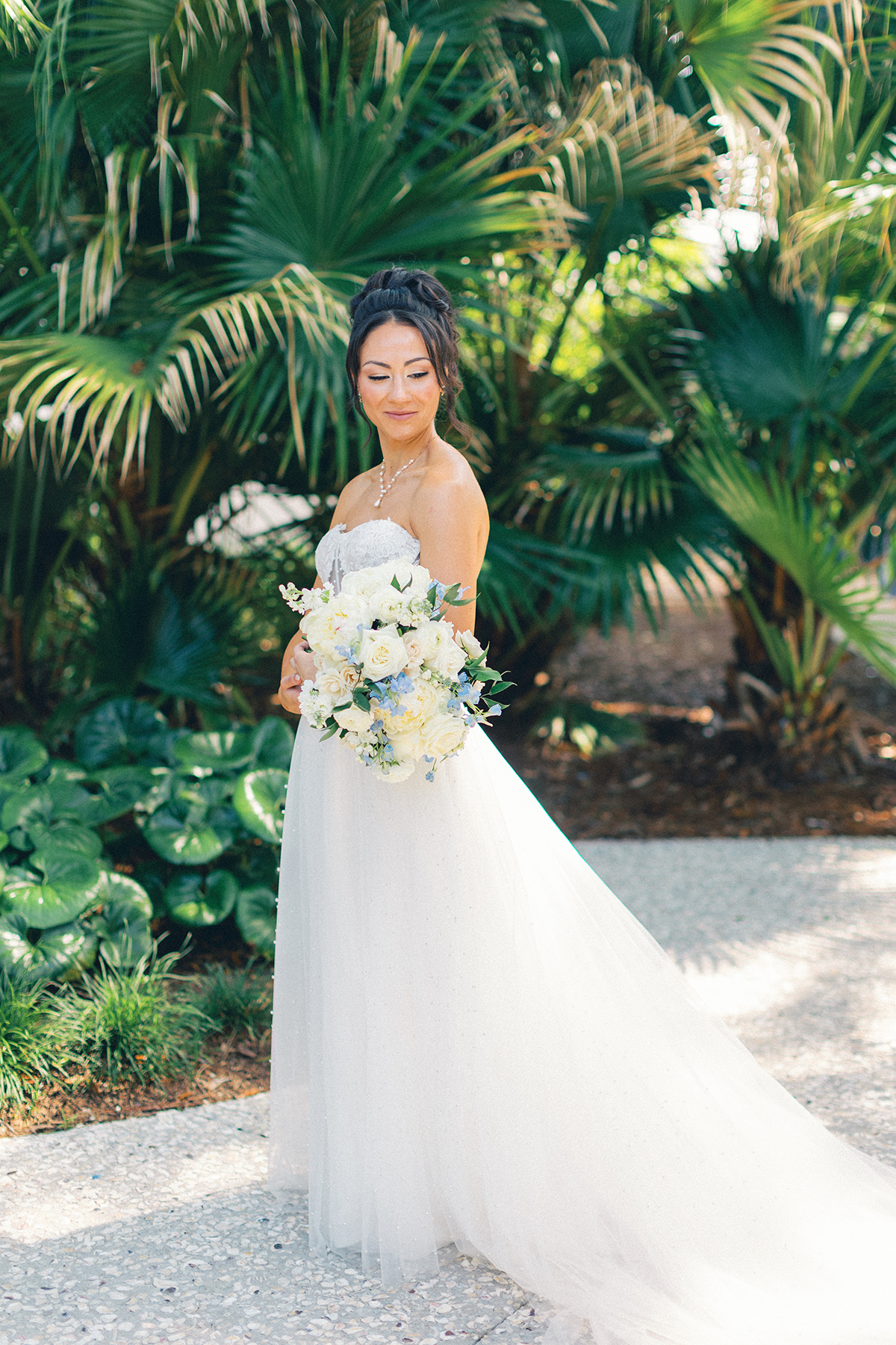 palm tree bridal portrait