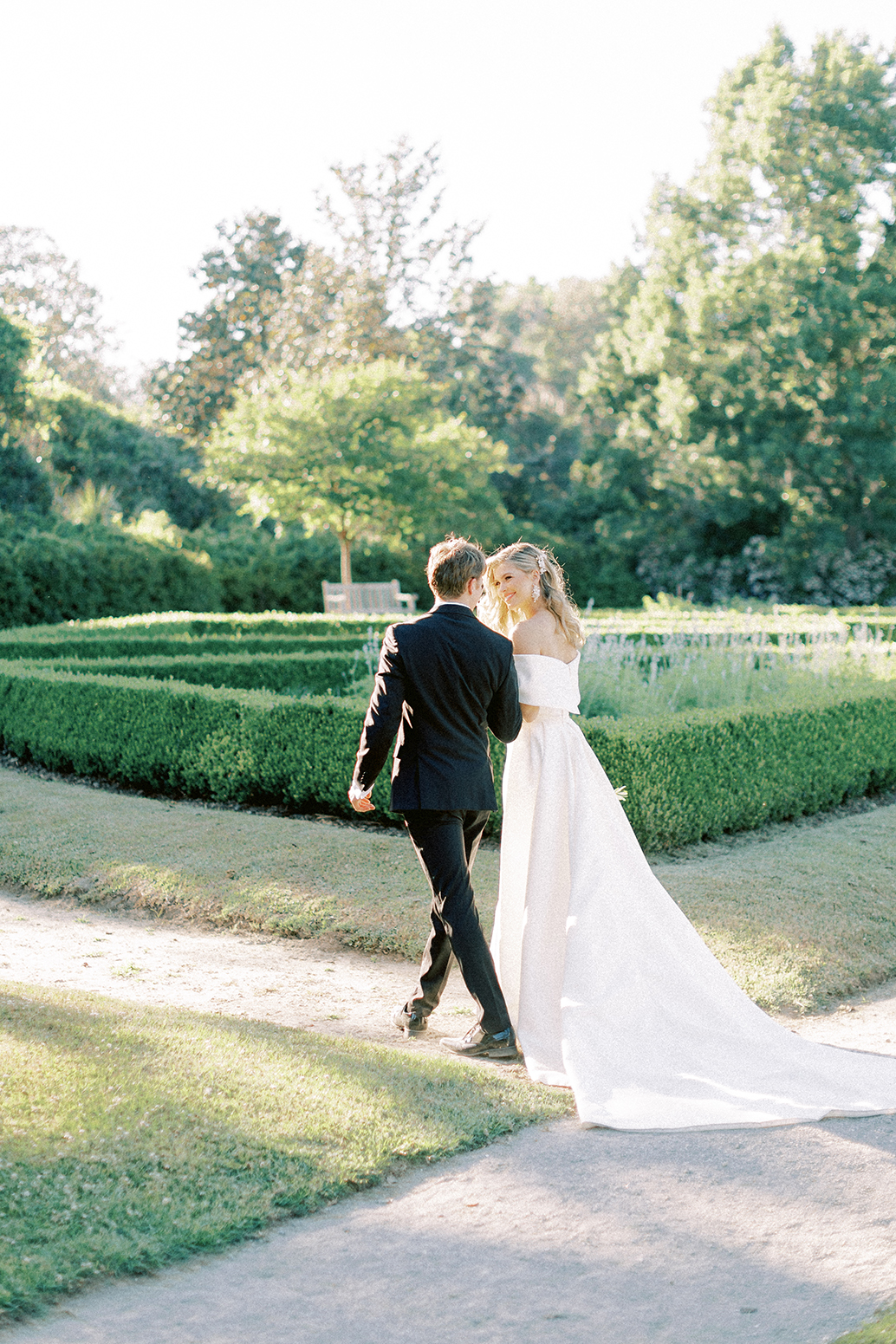 couple walking in garden
