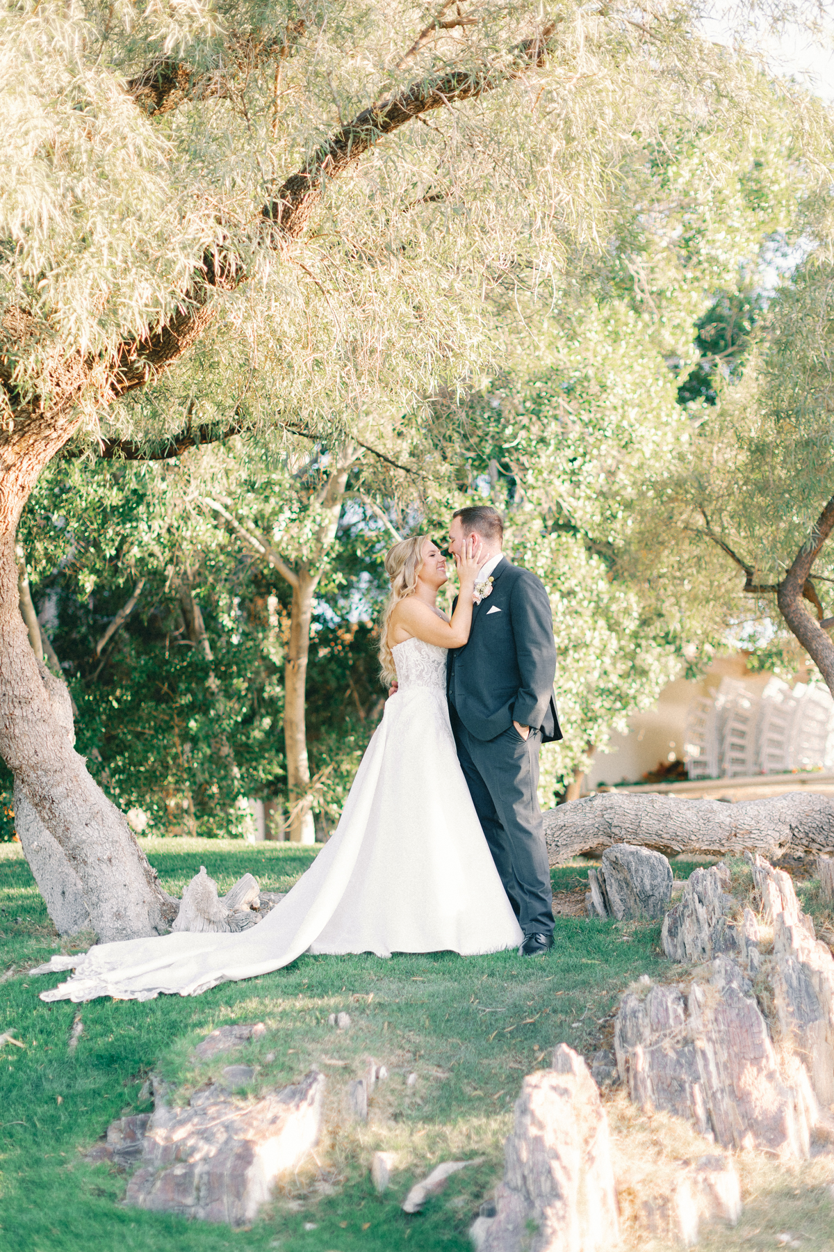 Bride and (groom) kissing on mountain top