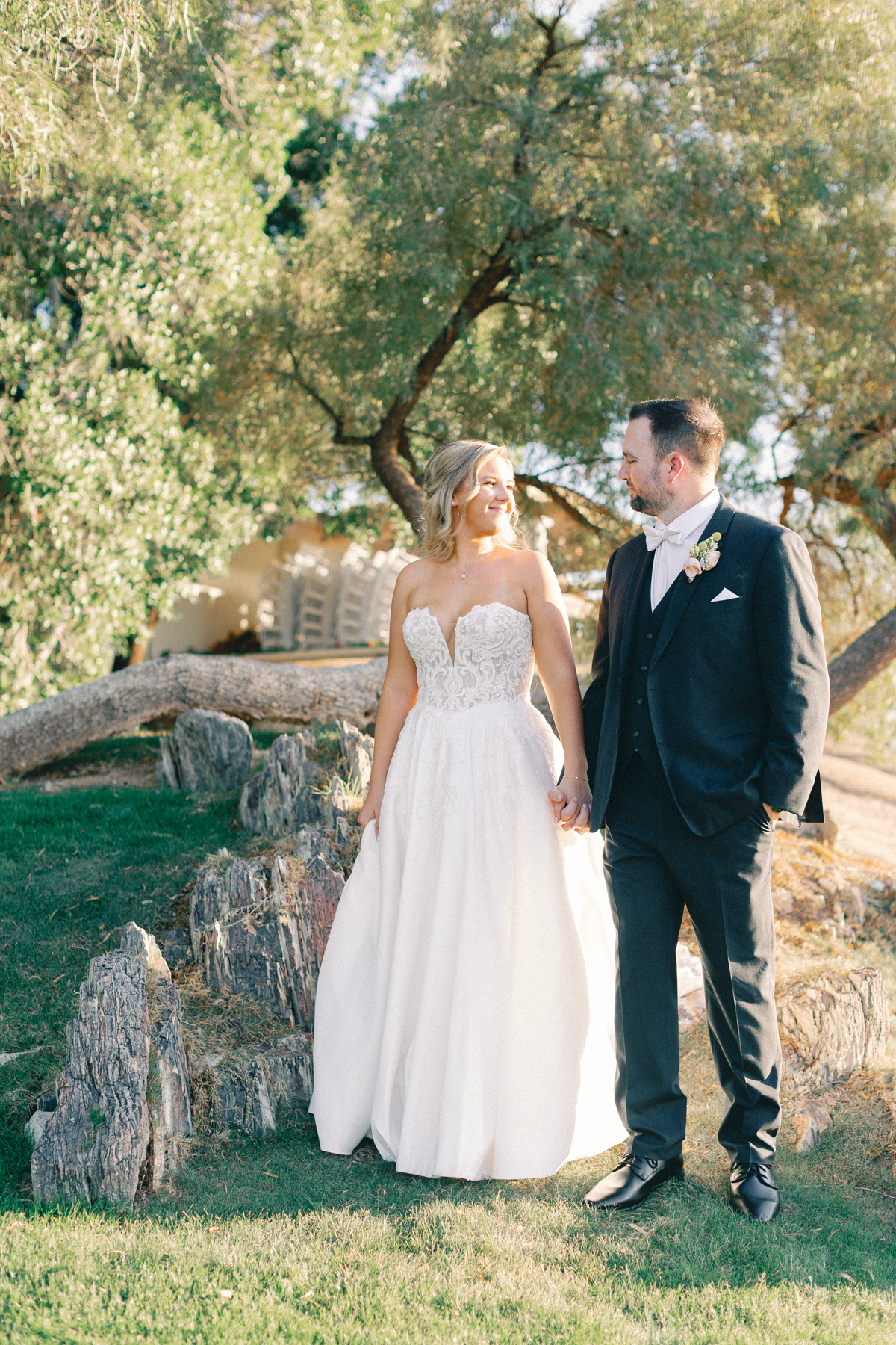 Bride and groom walking