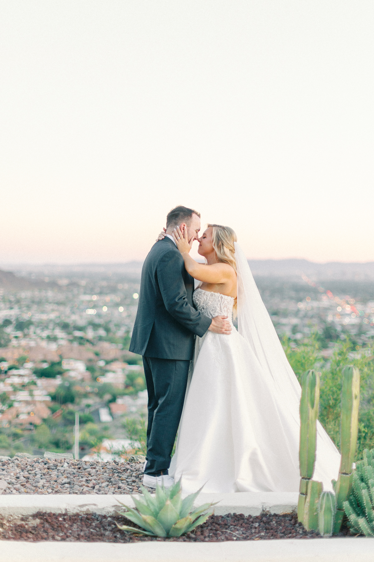 Bride and groom on mountain top