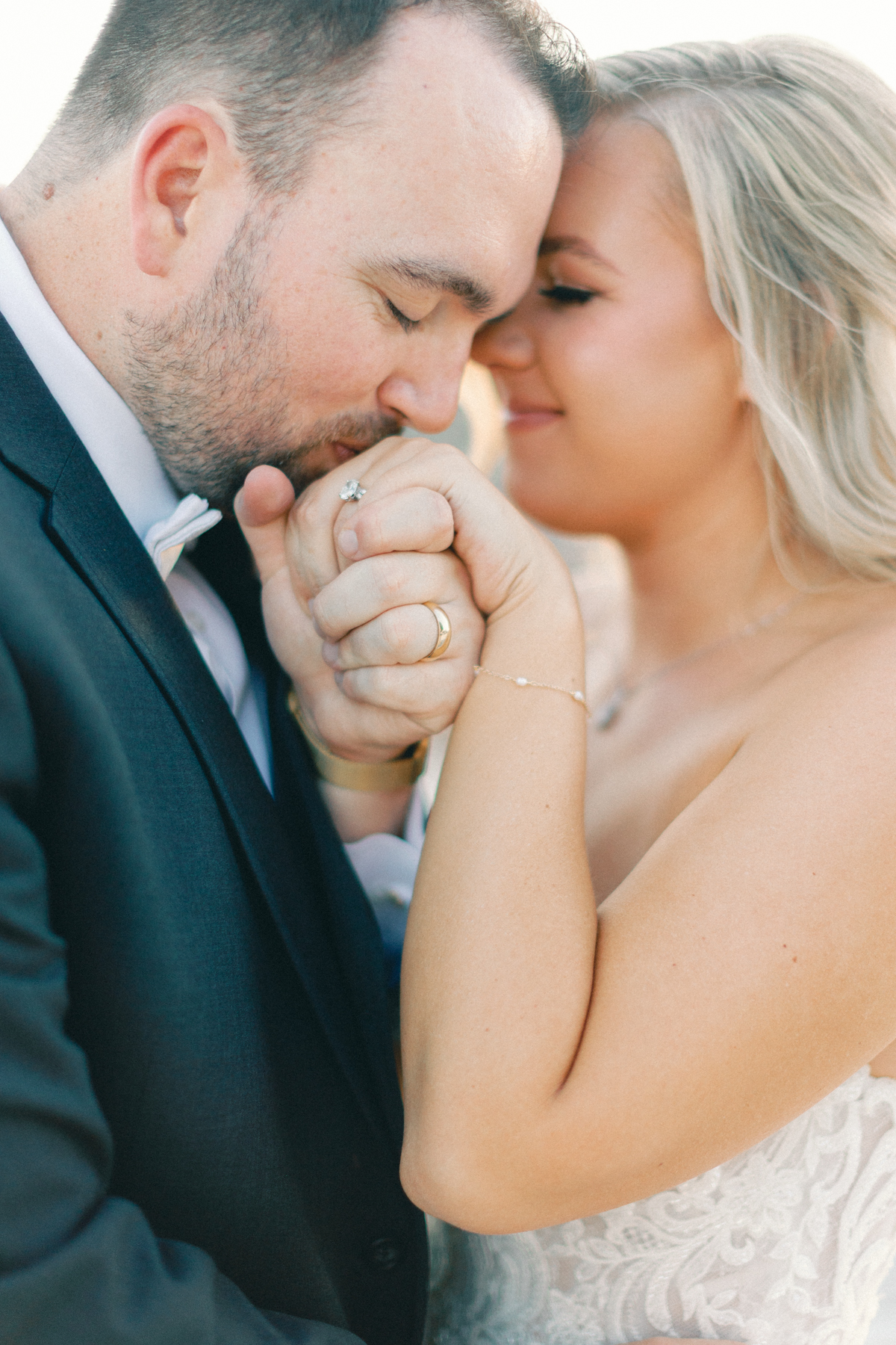 Bride and groom kissing