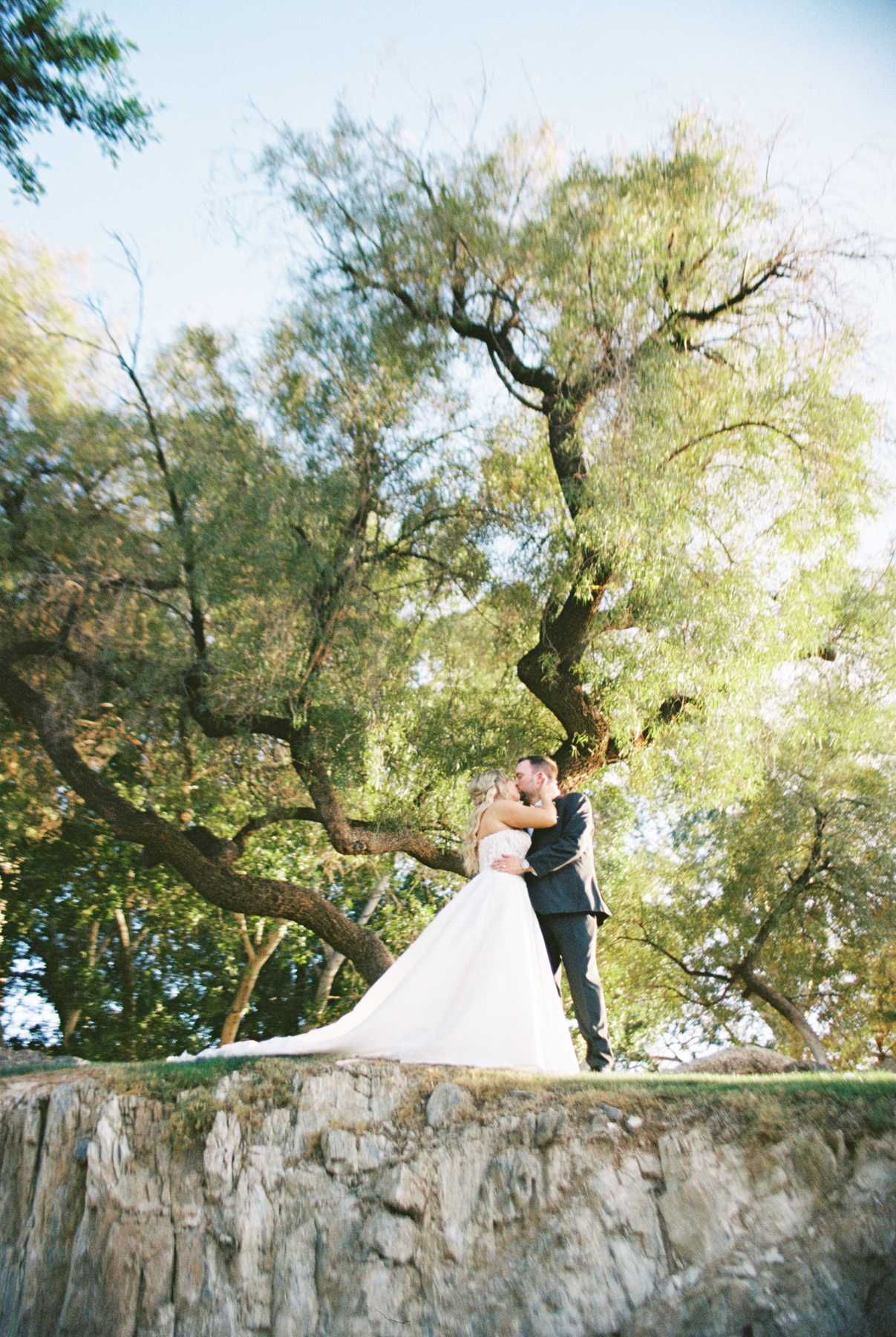 Bride and groom, kissing