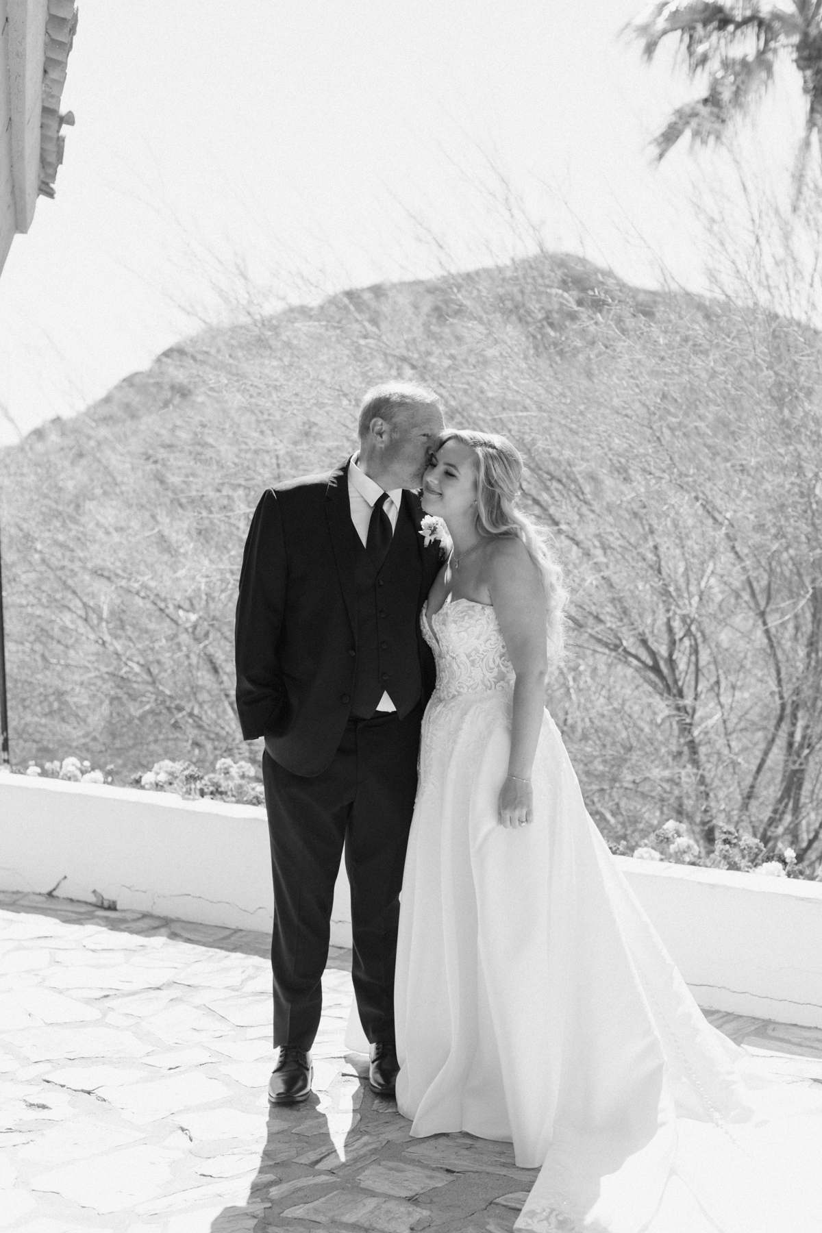 Dad, kissing daughter and cheek