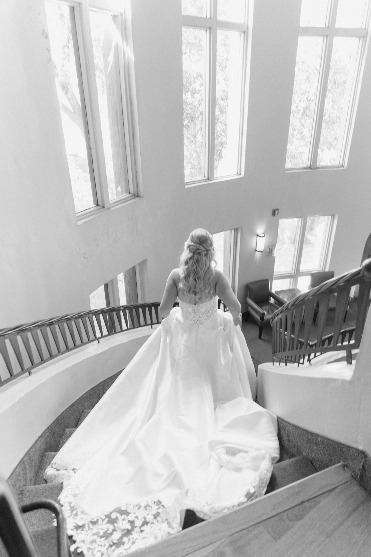 Bride walking downstairs