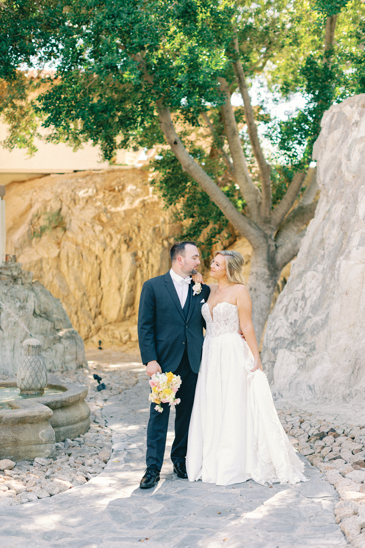 Bride and groom, looking at each other